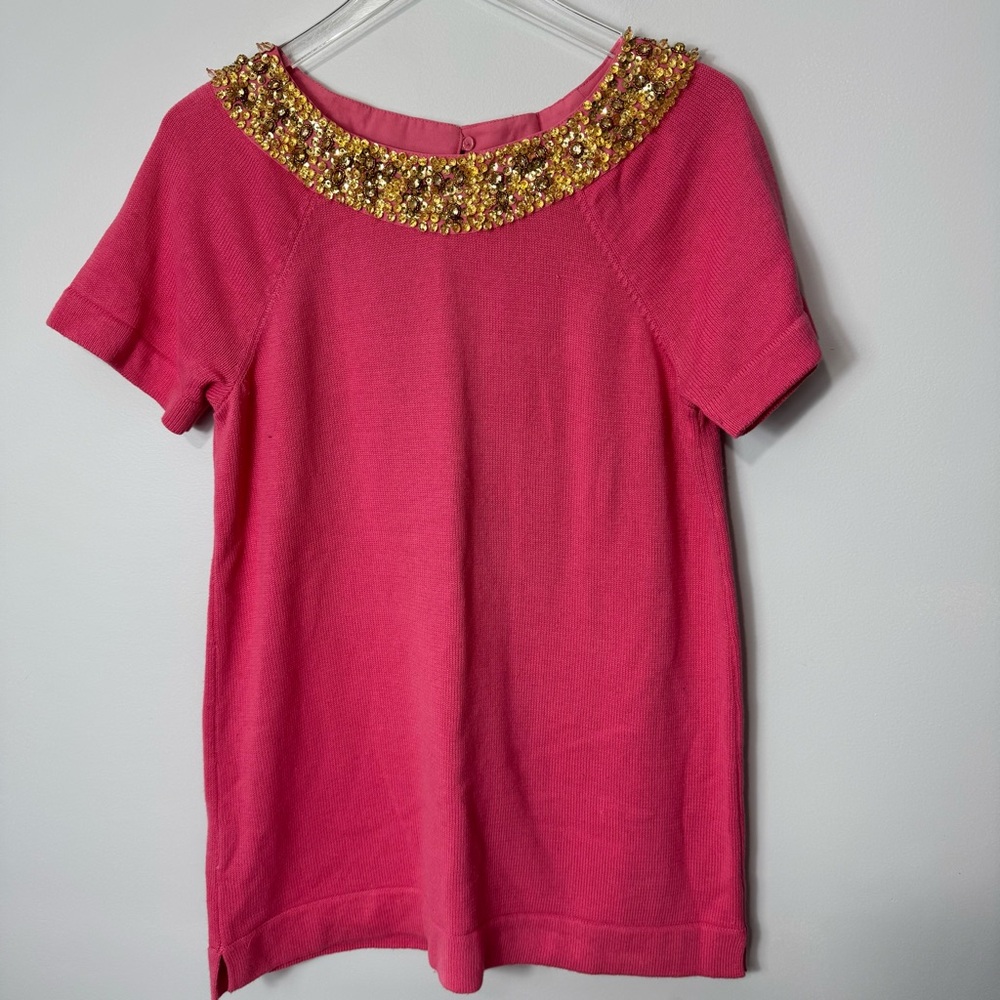 Tibi pink knit Tunic Sweater Mini dress sequin neckline size large 2038 US $48.